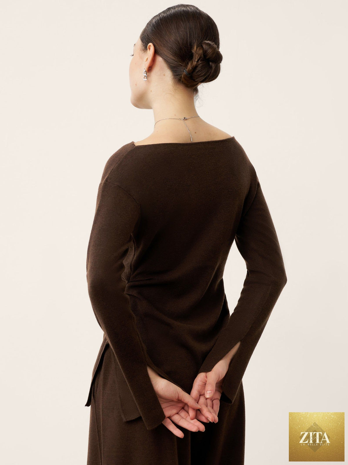 Merino Wool Boat Neck Asymmetric Hem Top LORELEI
