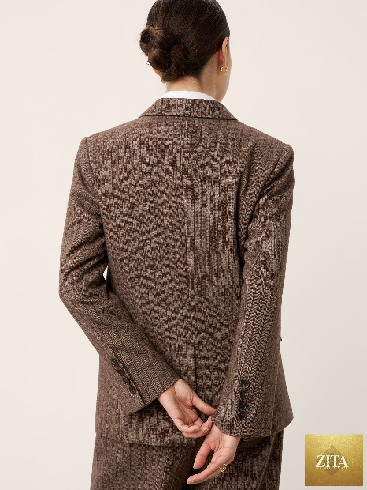 Wool Striped Notched Lapel Suit Blazer DAPHNE