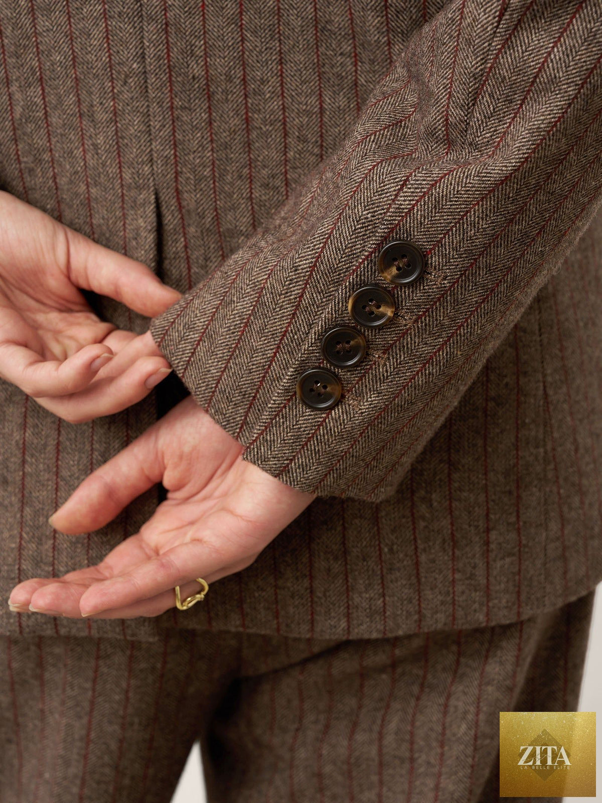 Wool Striped Notched Lapel Suit Blazer DAPHNE