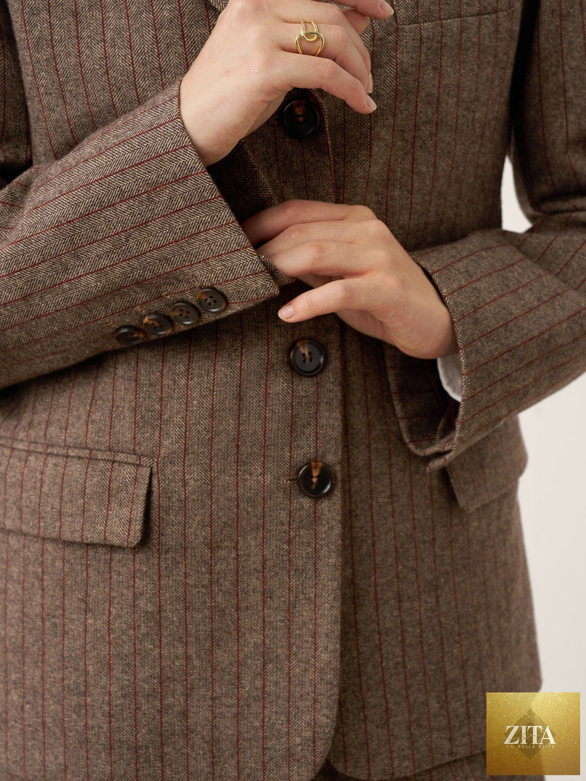 Wool Striped Notched Lapel Suit Blazer DAPHNE