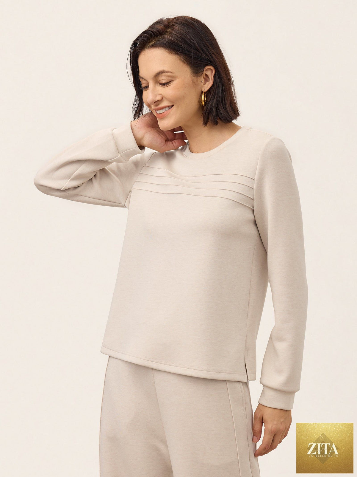 Lyocell Wool Accordion Pleat Long Sleeve Top ORABEL