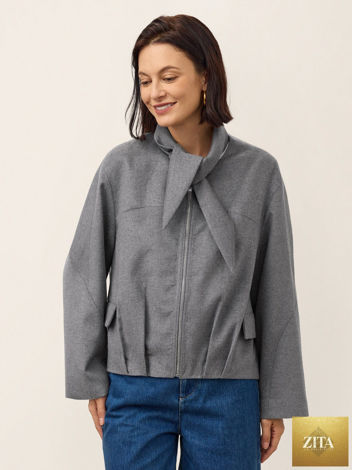 Wool Modular Scarf Collar Jacket MARIELA