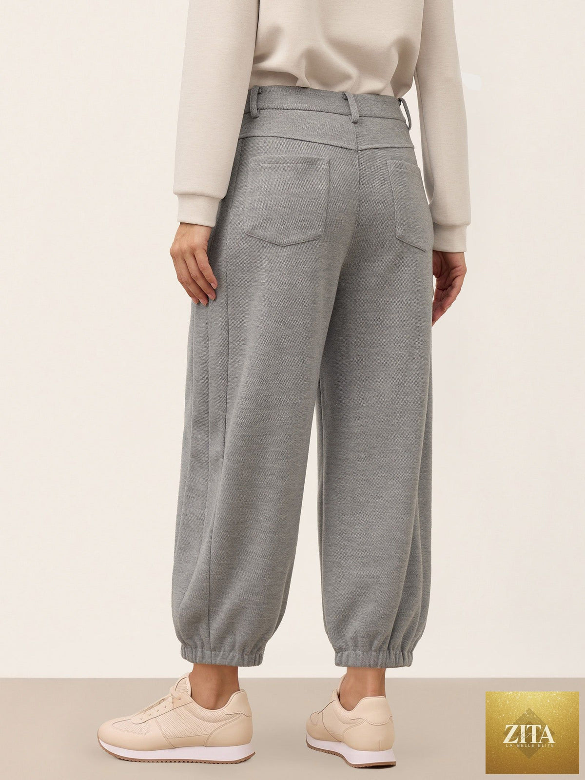 Wool Mid Waist Curved Leg Drawstring Hem Pants ZORELLE