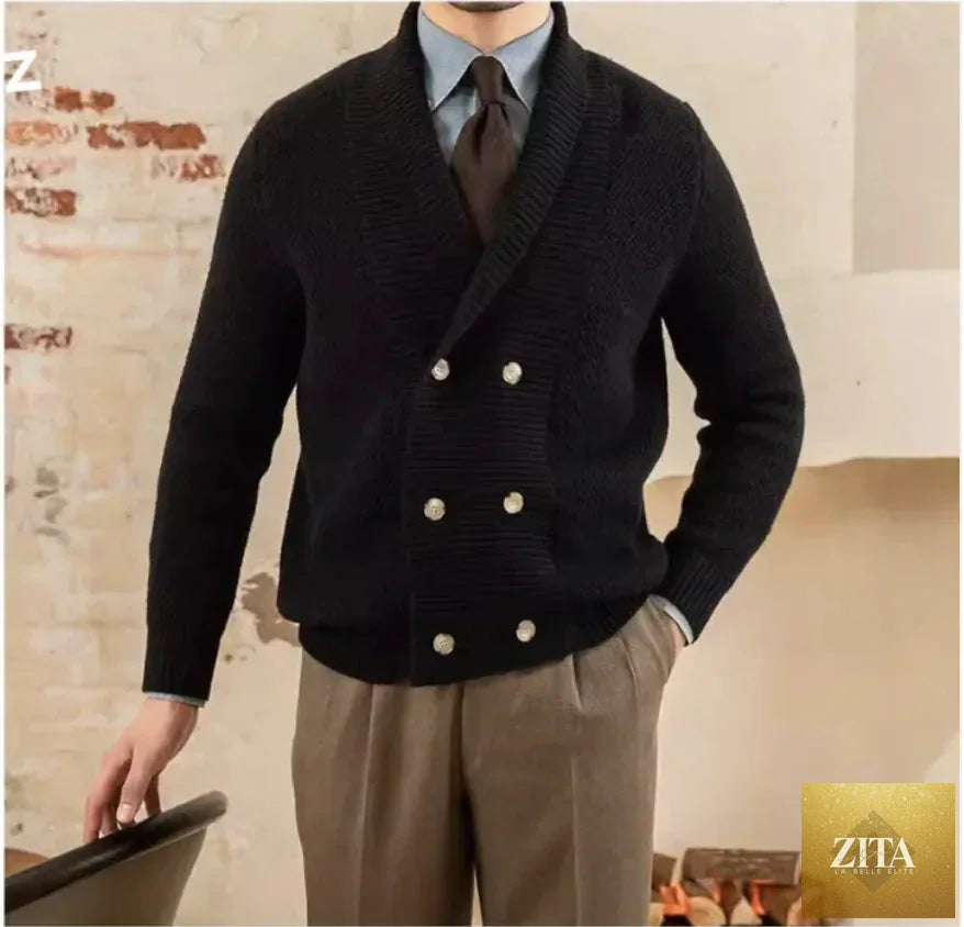 Men's V-neck sweater coat by Trendy Attic Store01, shown in a cozy knit design suitable for fall and winter wear.