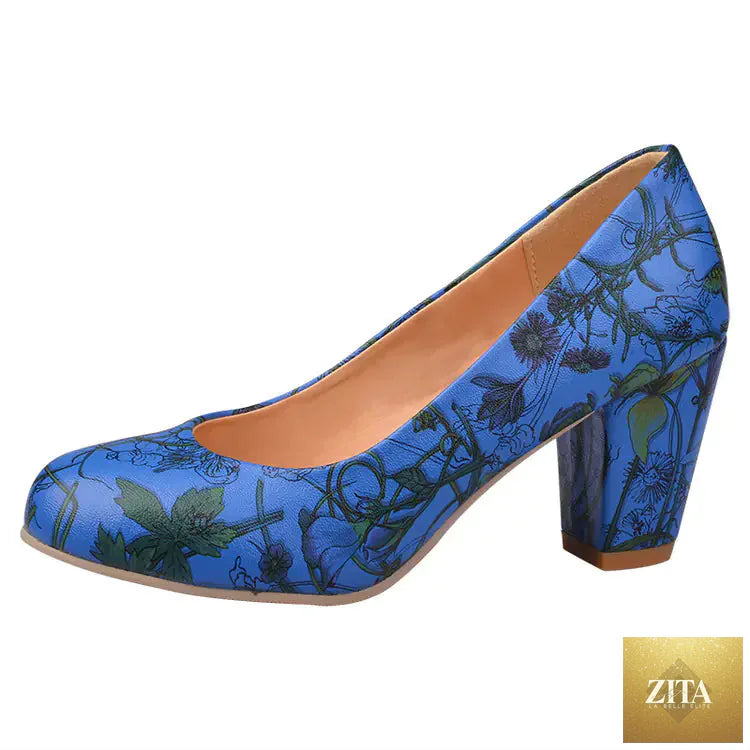 Elegant floral high heels for women with round toe, stylish women’s shoes by Trendy Attic Store01