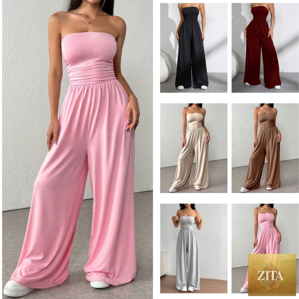 Zita La Belle Elite high-waist wide-leg pants and tube top set in various colors, casualwear for stylish everyday wear.