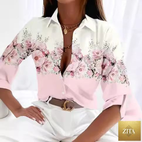 Women’s stripe print long-sleeve blouse by FitiqueFit, featuring a casual style with a stylish striped pattern and relaxed fit.
