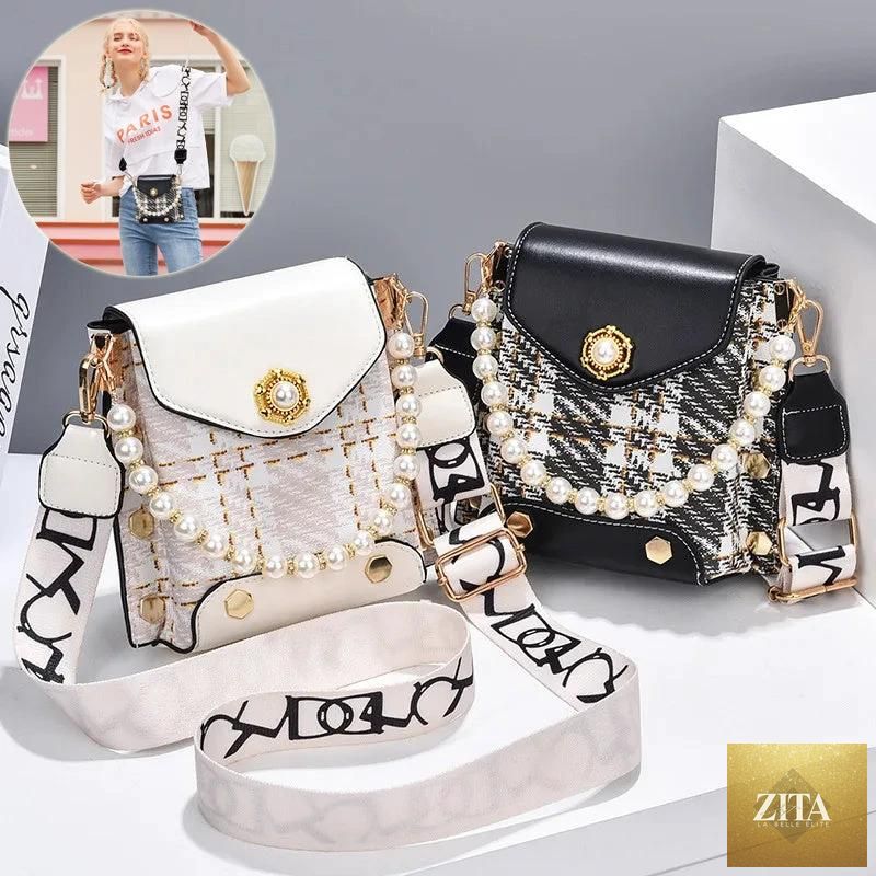 Mandotos women's crossbody bag featuring a cute princess wallet design, pearl chain, and classic shoulder style for summer.