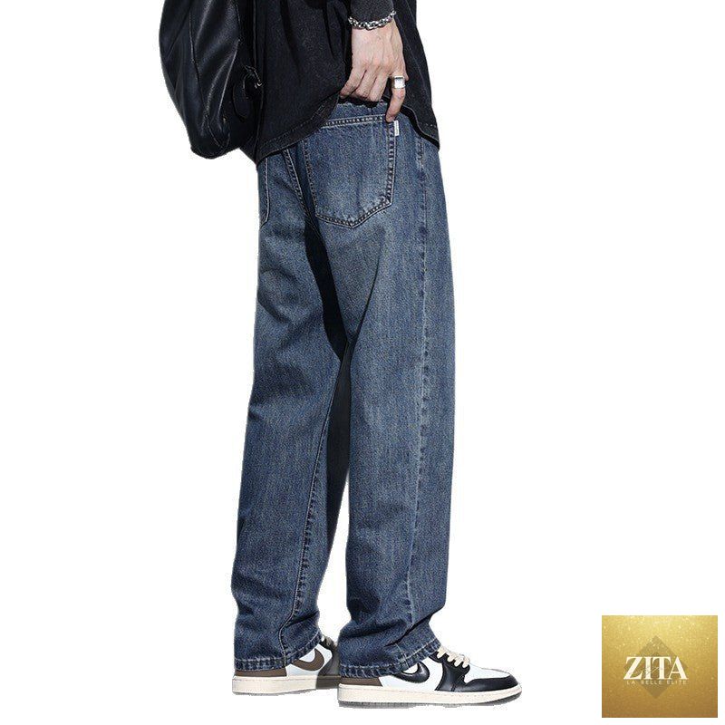 Mandotos men's fleece-lined American style retro straight leg high street pants, casual mens pants with a classic fit and warm lining