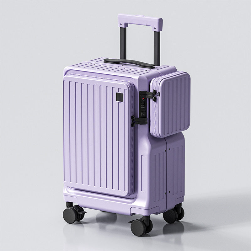 Social Buzz eSIMs front-opening 20-inch carry-on suitcase with durable exterior and convenient front access for travel.