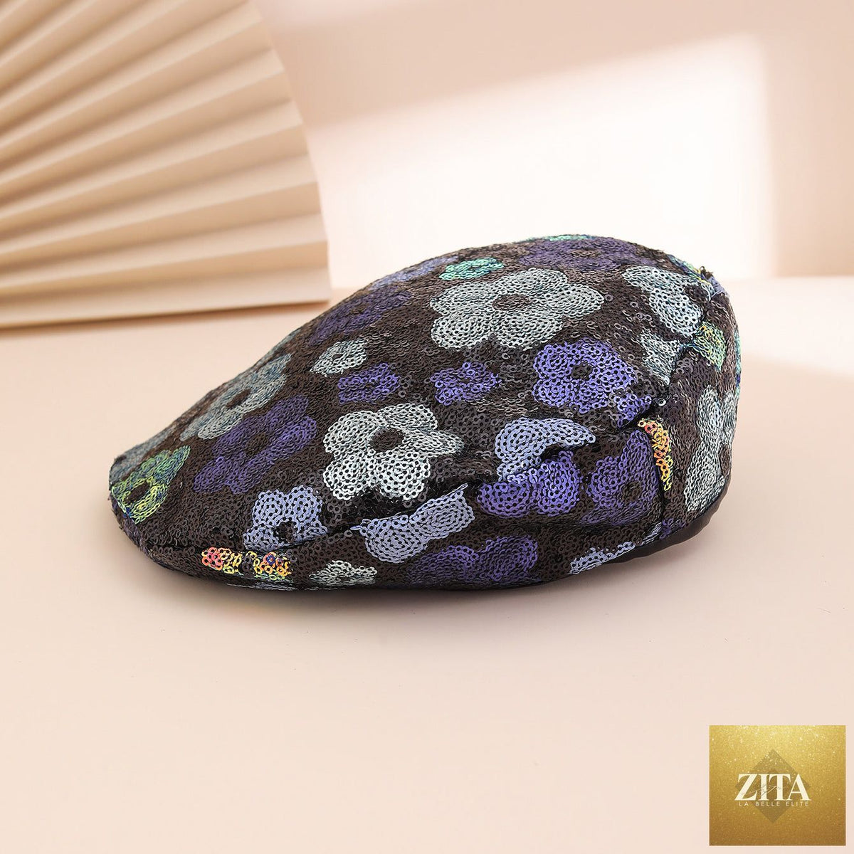 Sequin flower beret by Zita La Belle Elite featuring a stylish painter's hat design, perfect for outdoor and everyday wear.