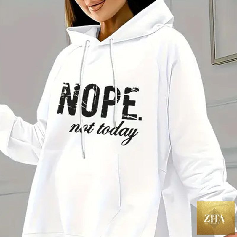 FitiqueFit casual 2-piece set with solid color leggings and letter print hooded sweatshirt, showcasing comfortable activewear.