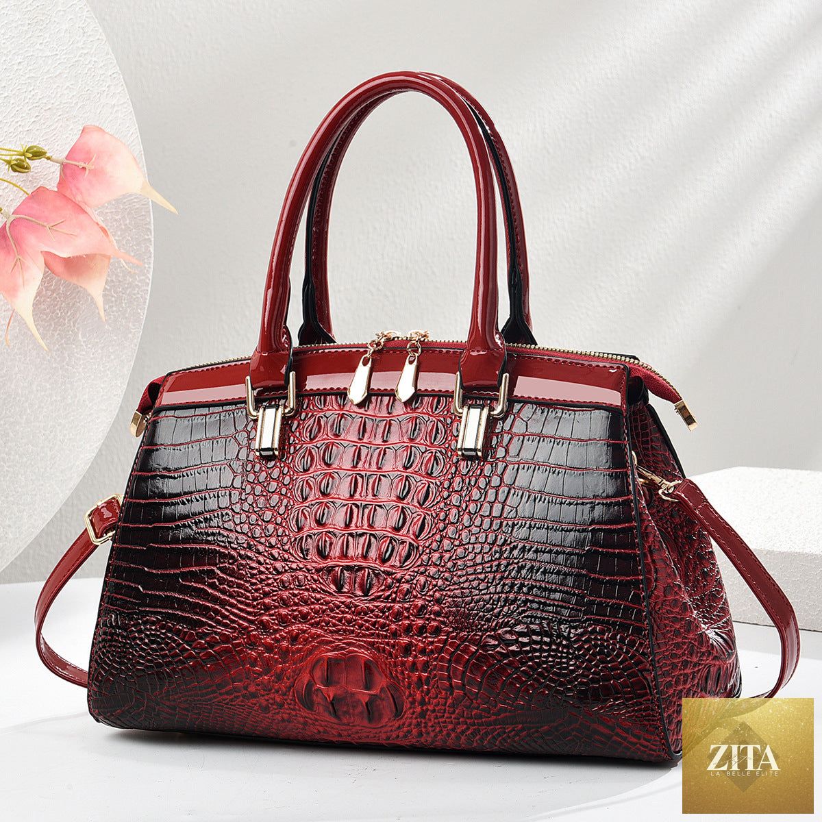 Elegant genuine leather commuter handbag with patent leather finish, large capacity, European and American style, suitable for daily use.