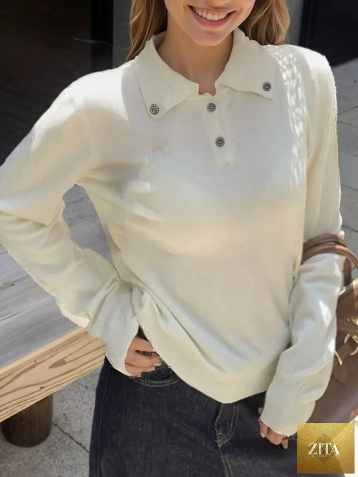 Scarf-Accented Long Sleeve Sweater