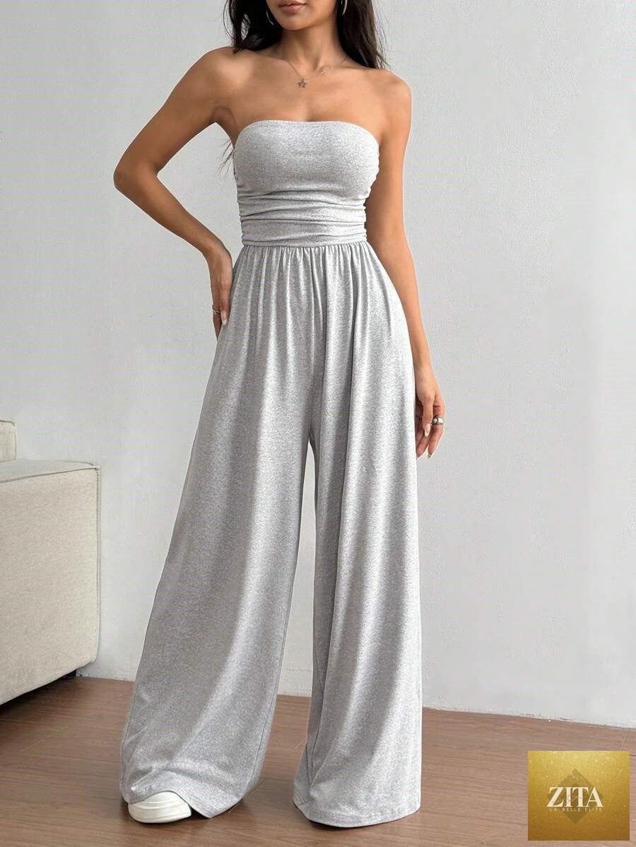Zita La Belle Elite high-waist wide-leg pants and tube top set in various colors, casualwear for women, size S to 2XL.