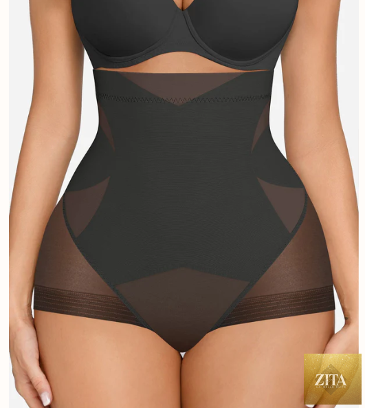 High-waisted sculpting tummy-control shorts in black, designed for shaping and support, from My Store.