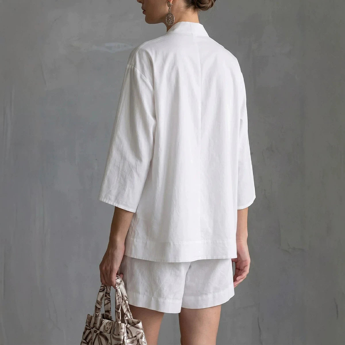 Women's Solid Color 3/4 Sleeve Top & Shorts Two-Piece Set