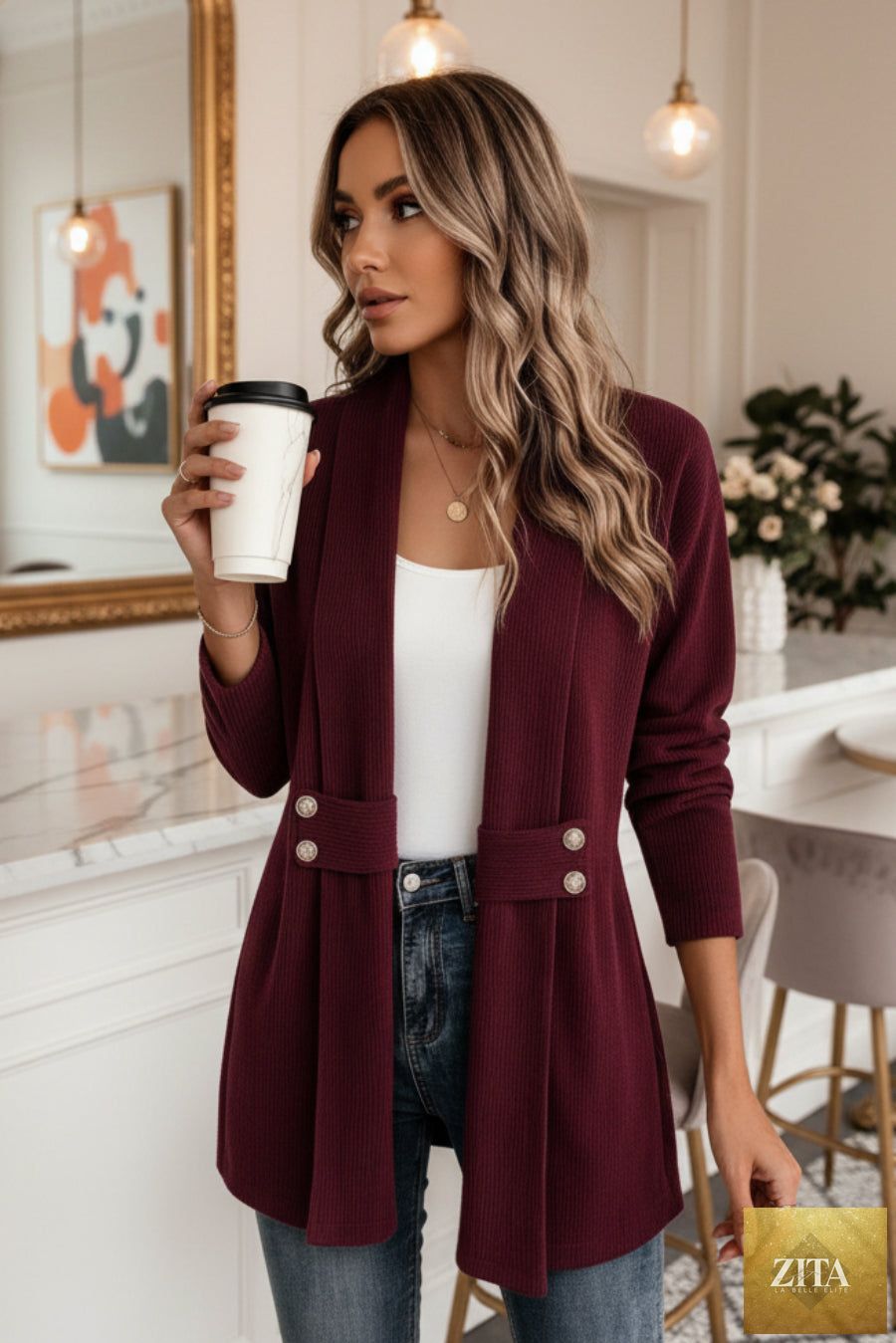 Women's knitted loose jacket by FitiqueFit, casual long sleeve jacket with a relaxed fit, in a soft, versatile knit fabric.