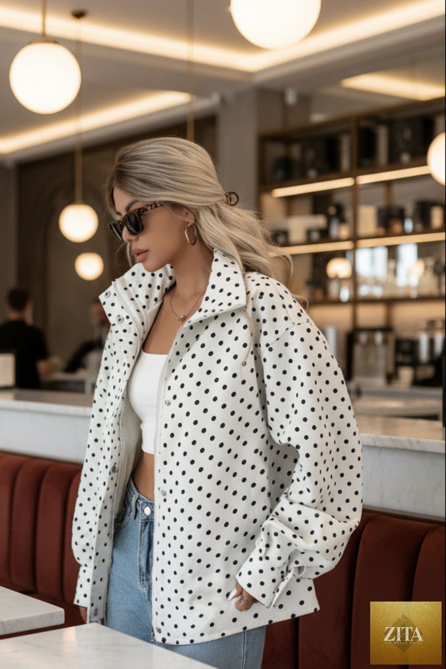 Polka Dot Zip-Up Jacket – Relaxed Fit