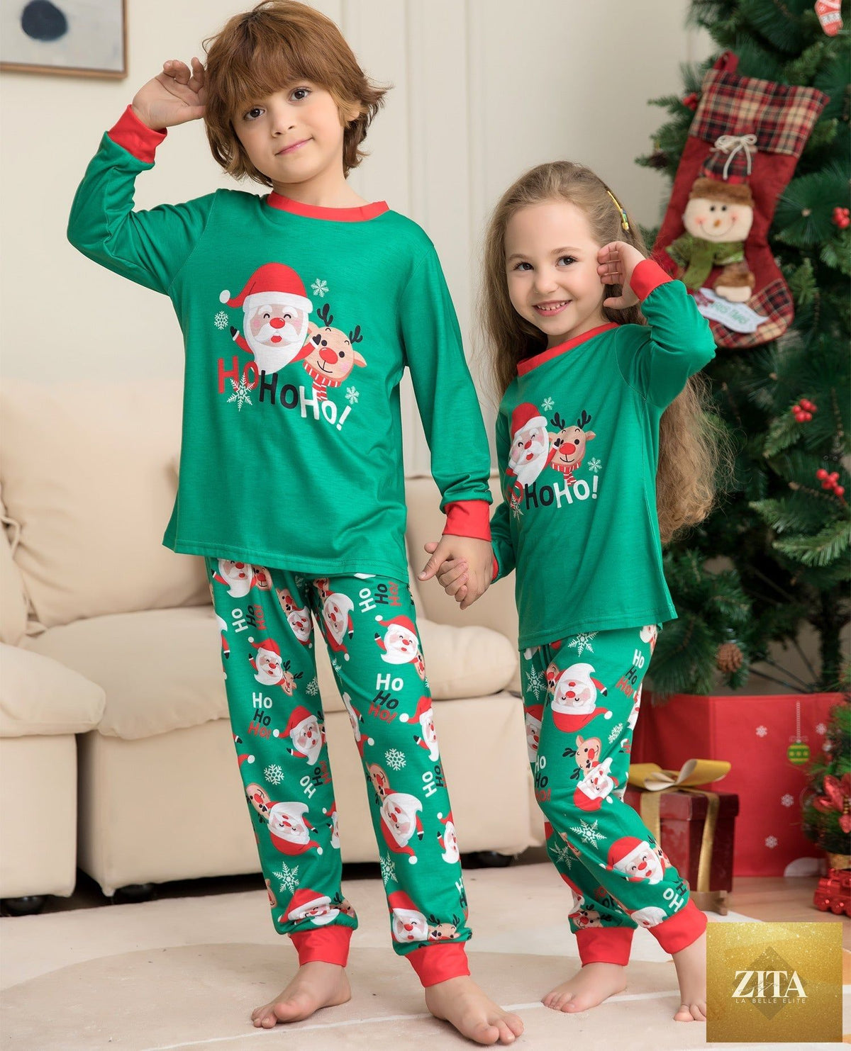 Family matching Christmas pajamas with Santa Claus print, cozy festive sleepwear for the holiday season by FitiqueFit