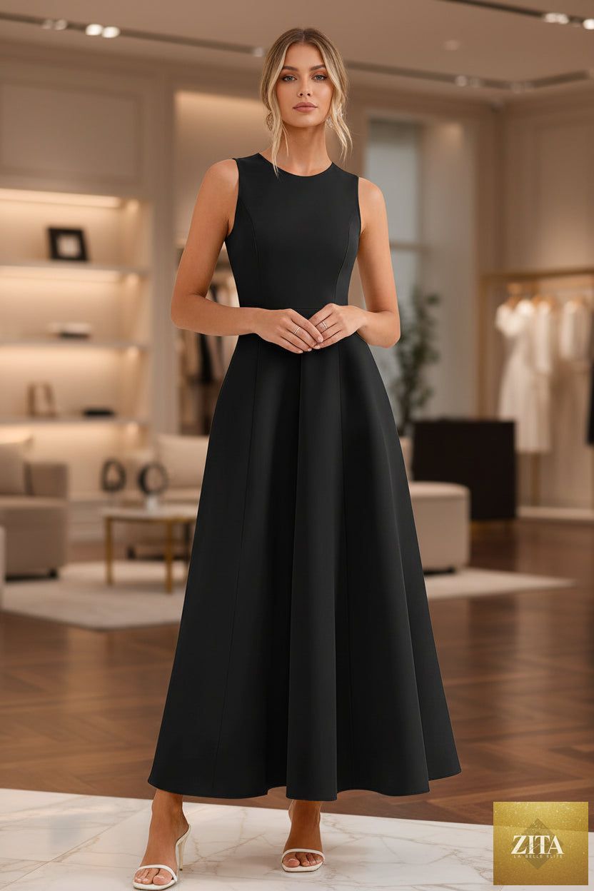 Women's slim-fit long vest dress by Zita La Belle Elite, sleeveless A-line high-waist casualwear, shown in a stylish fit.