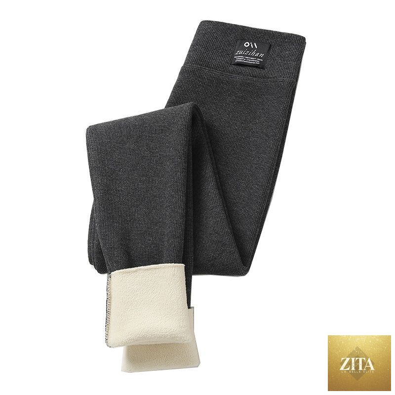 Women’s fleece-lined high-waist winter leggings from FitiqueFit, shown in black with a snug fit and high-rise waistband.