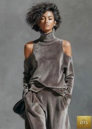 Women's Korean velvet long sleeve top and pants set by FitiqueFit, casualwear with soft velvet fabric and comfortable fit.