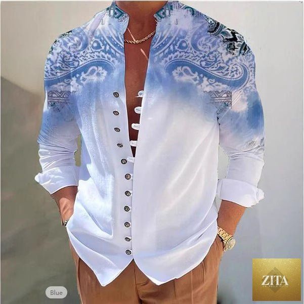 Mandotos men's fashion 3D printed shirt top featuring vibrant, intricate designs on lightweight fabric.