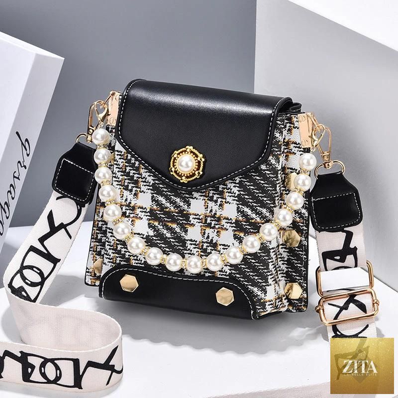 Mandotos women's crossbody bag with pearl chain, cute princess design, summer style, classic shoulder bag for girls.