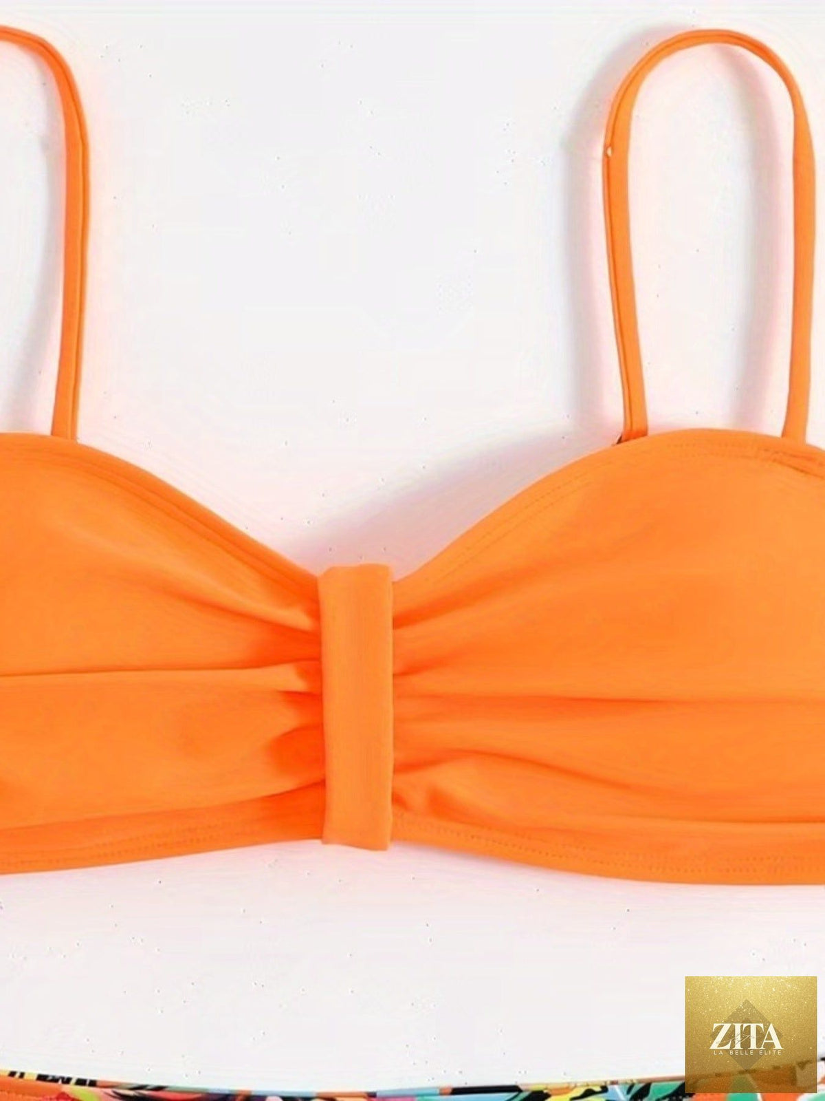Tangerine red tropical floral high waist bikini set for women by Stevvex, featuring off-shoulder design, lace-up top, and tummy control.