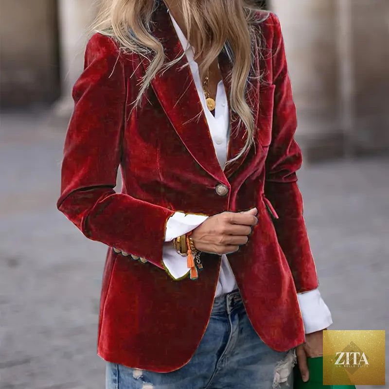 Women’s slim-fit notch-lapel blazer by FitiqueFit, shown in a casualwear style, featuring tailored fit and classic lapel design.