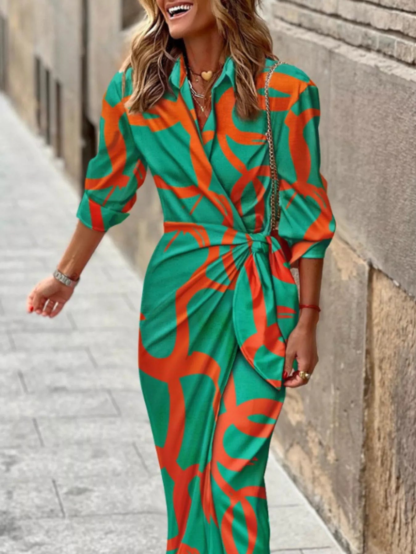 Printed collared neck shirt dress by Shopiebay, featuring a classic collar, button-front design, and stylish pattern in a lightweight fabric.