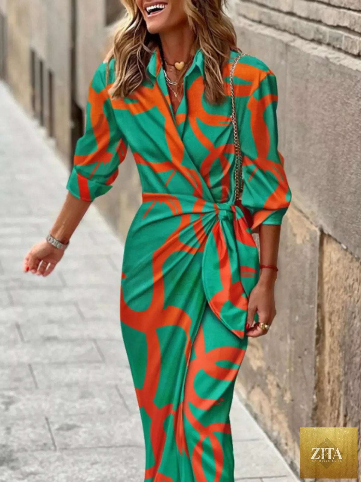 Printed collared neck shirt dress by Shopiebay featuring a button-down front, long sleeves, and a relaxed fit.