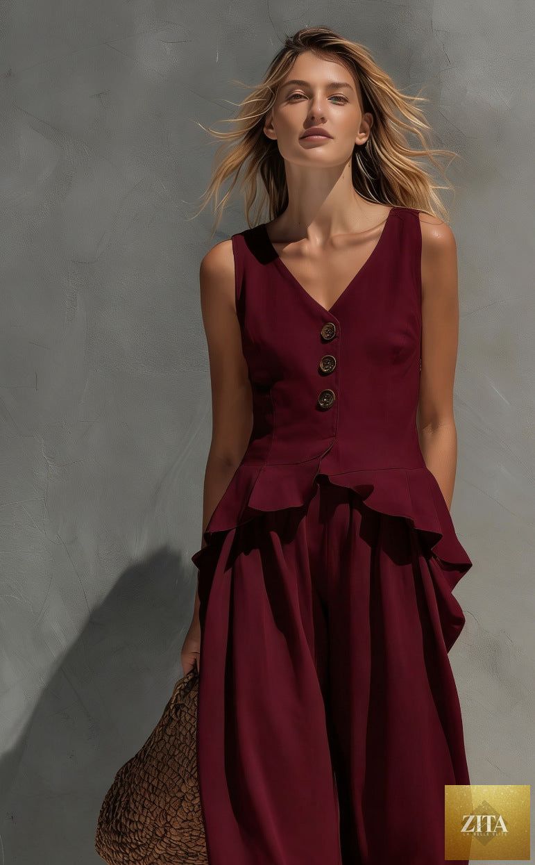 Zita La Belle Elite women's casual sleeveless top and wide-leg pants two-piece set, stylish and comfortable summer outfit.