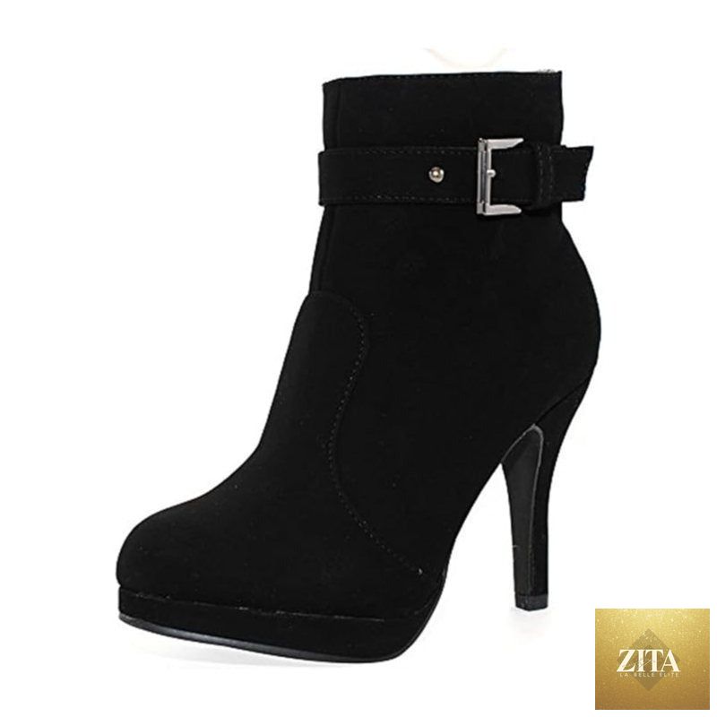Zita La Belle Elite Trend Sup Chic stiletto ankle boots for women with buckle accents and sleek black leather design.