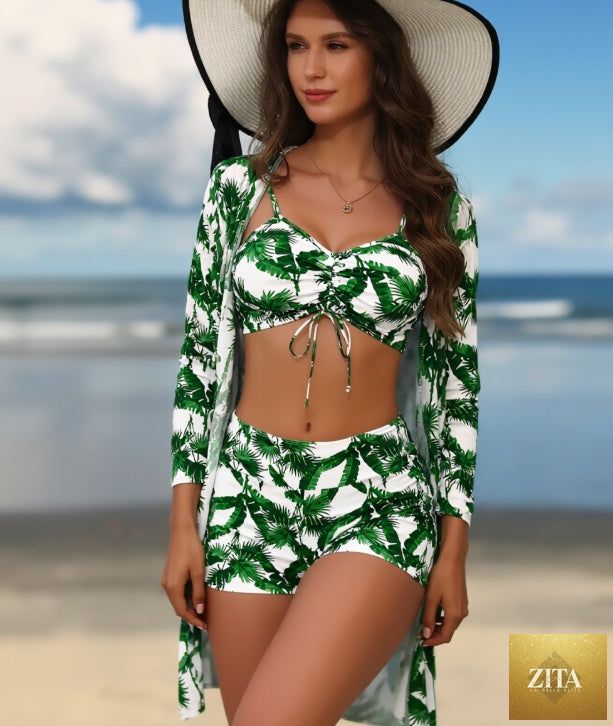 Women's 3-piece long sleeve swimsuit set by Zita La Belle Elite, featuring a stylish swimwear design with long sleeves and matching pieces.