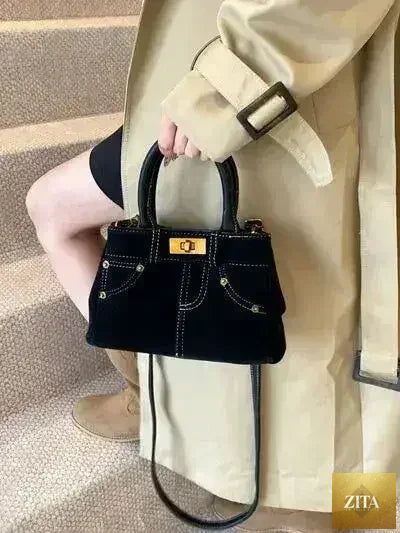 Femstylo stylish suede handbag with adjustable strap and dual-use design, showcasing its elegant, versatile bag and wallet features.