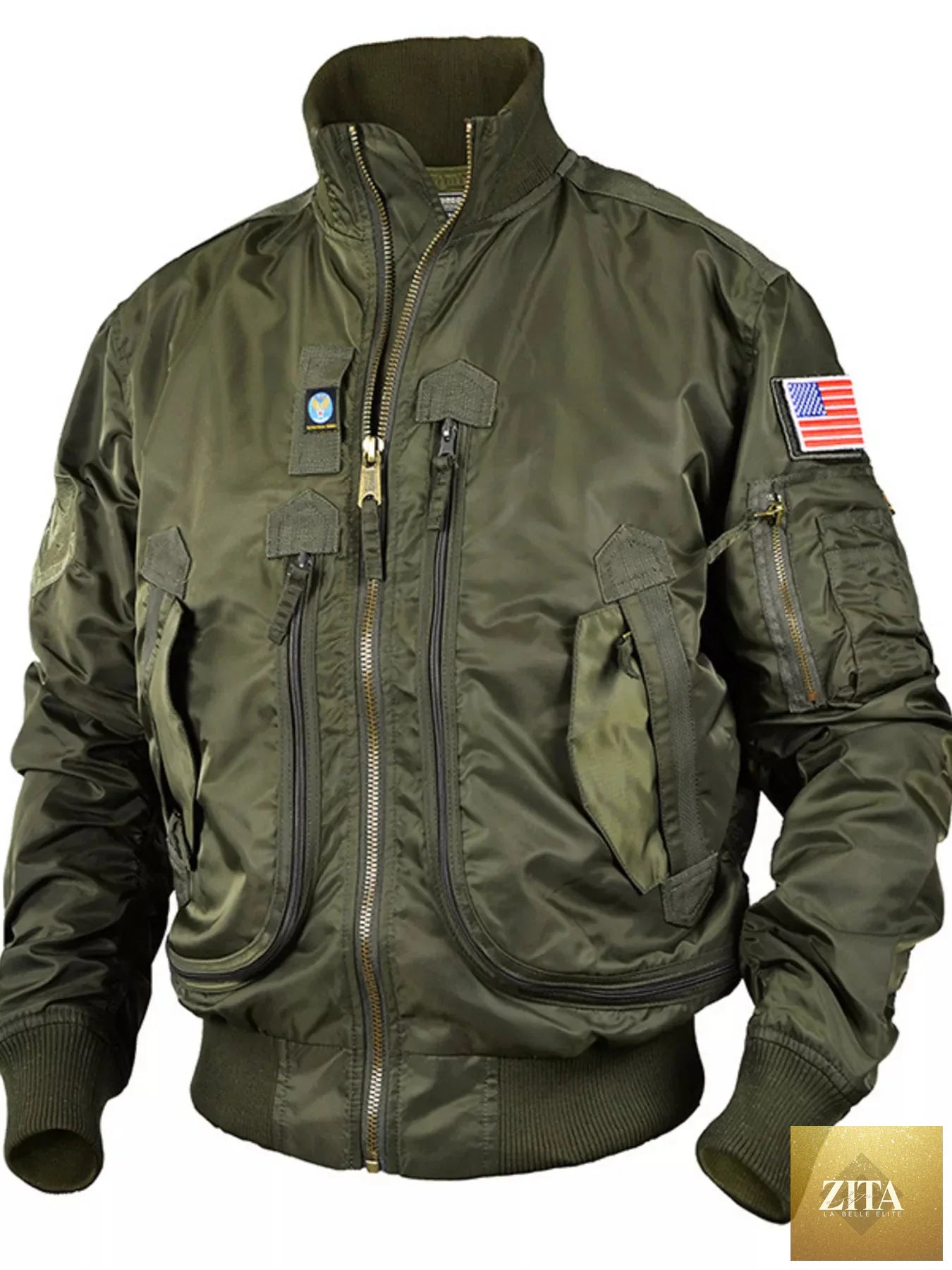 Men's Plus Size Zip Up Bomber Jacket with Multiple Pockets