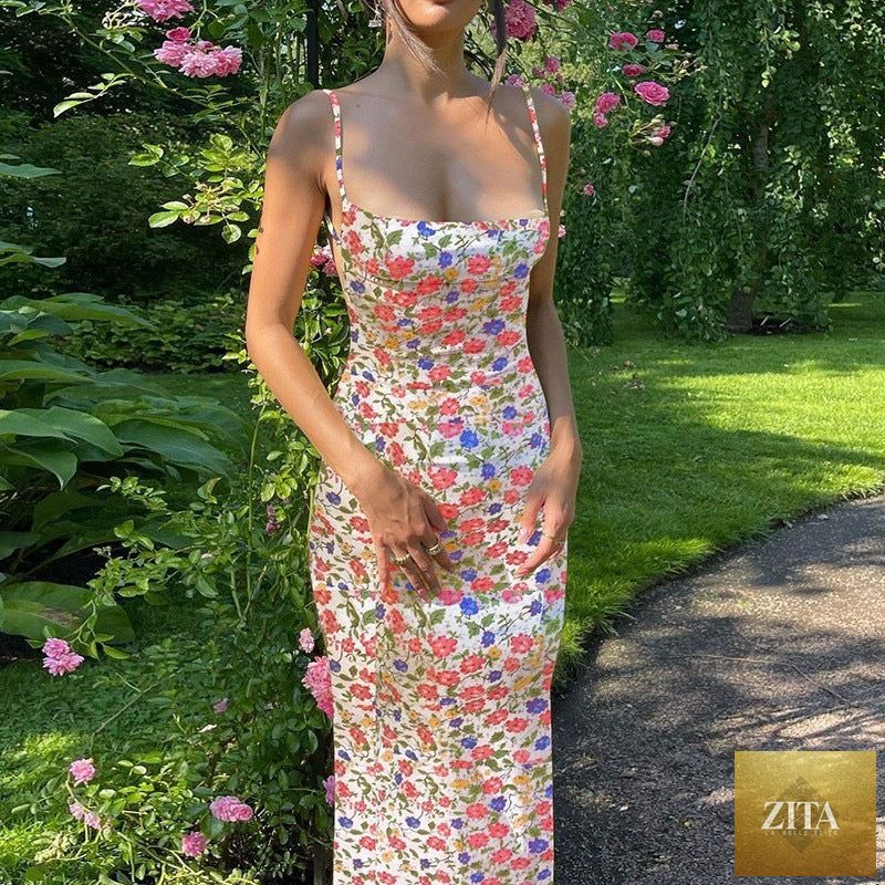 Zita La Belle Elite women's slim fit printed backless casual dress featuring a stylish design and comfortable fit.