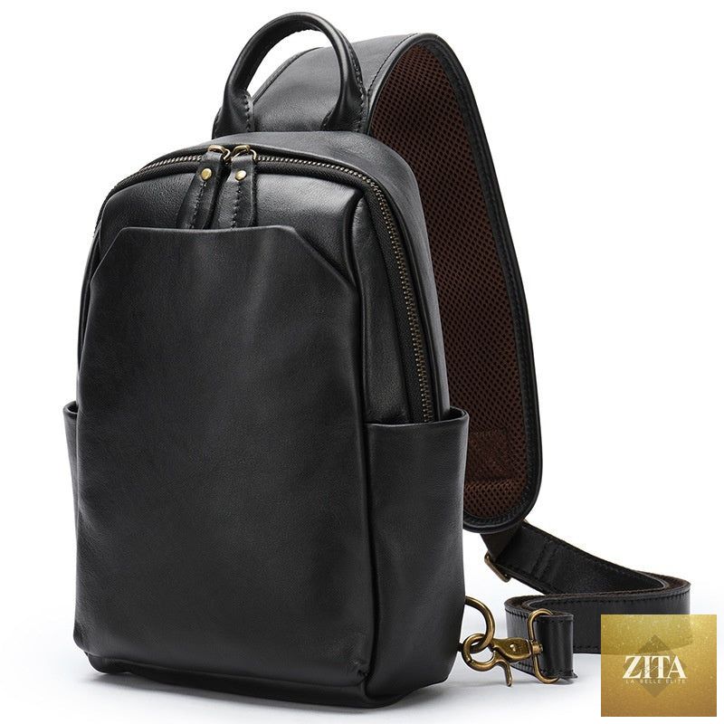 Retro men's casual travel crossbody chest bag from Social Buzz eSIMs with adjustable strap and multiple compartments.