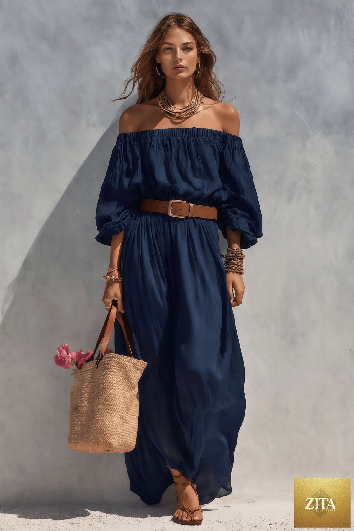 Women's boat-neck sleeveless cotton-linen maxi dress by FitiqueFit, featuring a relaxed fit and flowing silhouette.