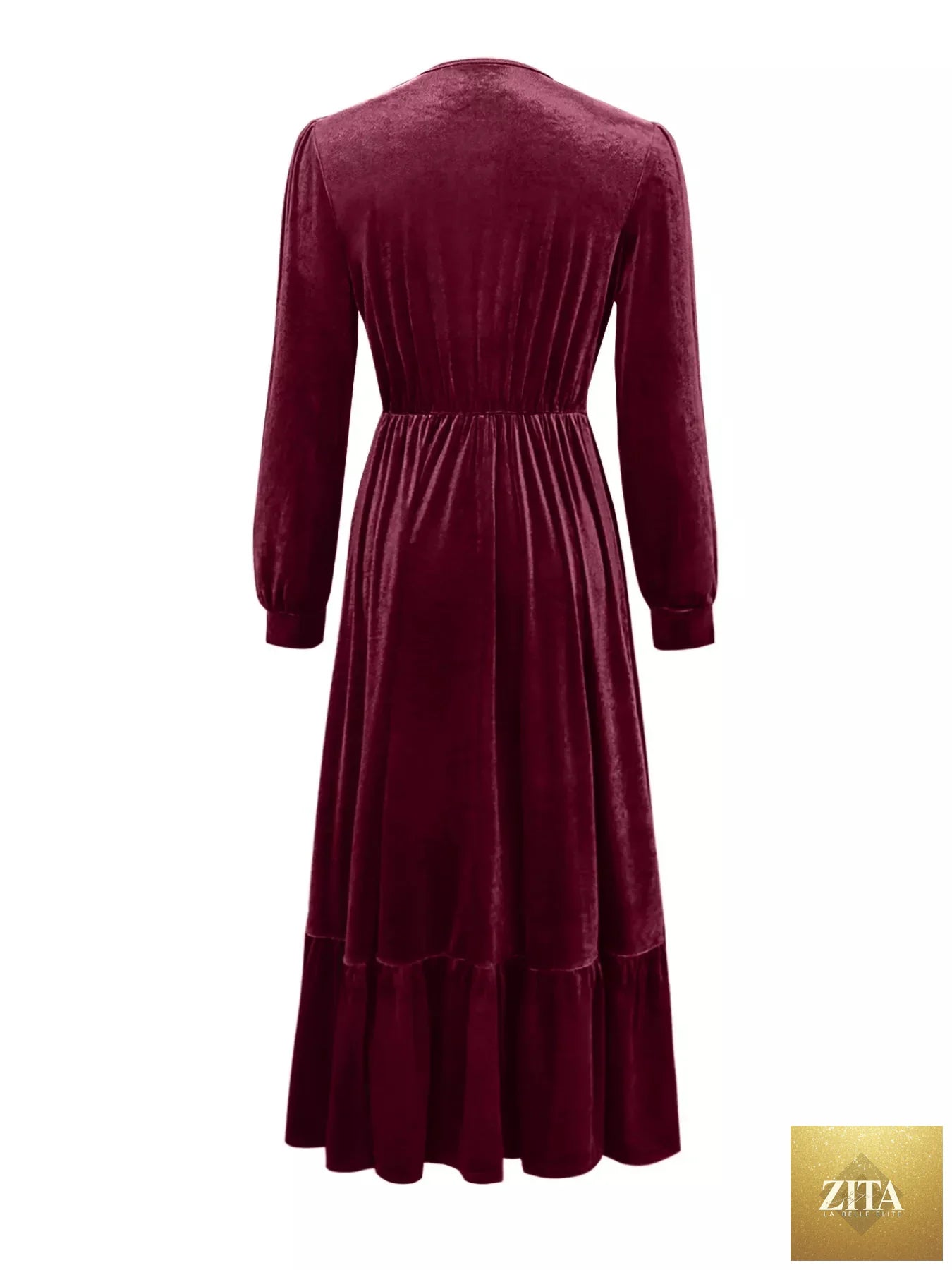Shopiebay ruffled hem long sleeve dress featuring a flowing silhouette and elegant design, perfect for casual or semi-formal wear.