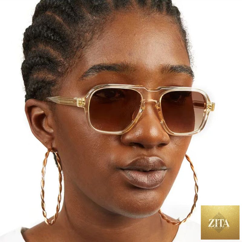 Vintage large rim sunglasses by FitiqueFit, stylish driving and fashion shades with dark tinted lenses and bold frame.