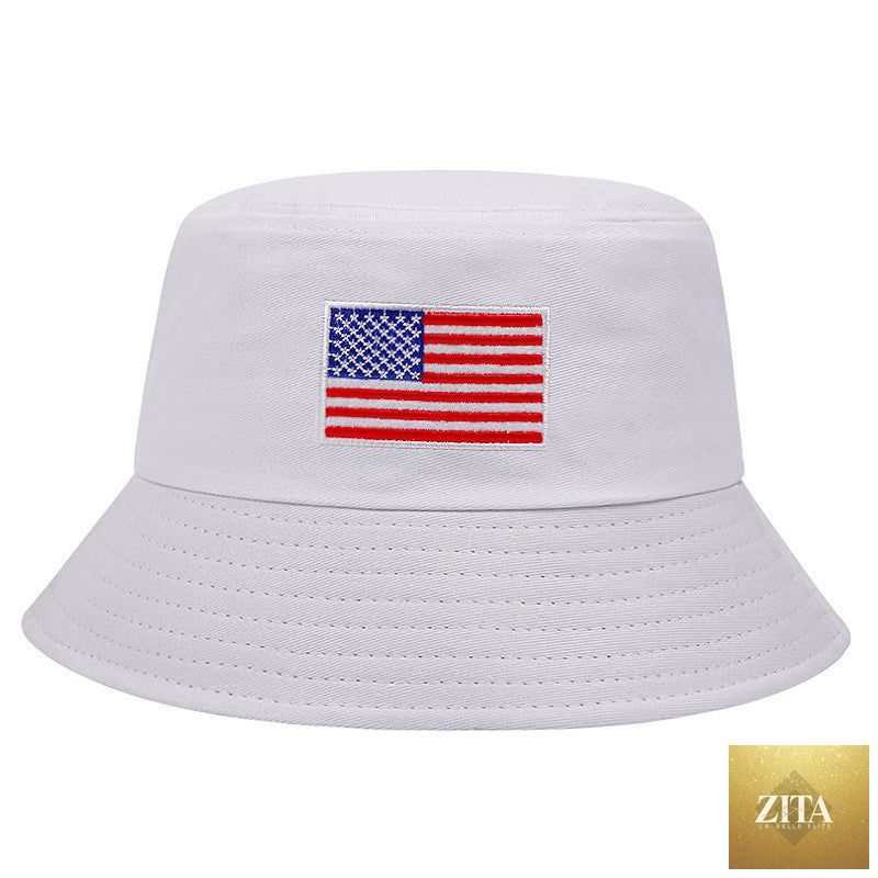 Stars And Stripes Embroidered Fisherman Sun-proof Bucket Hat