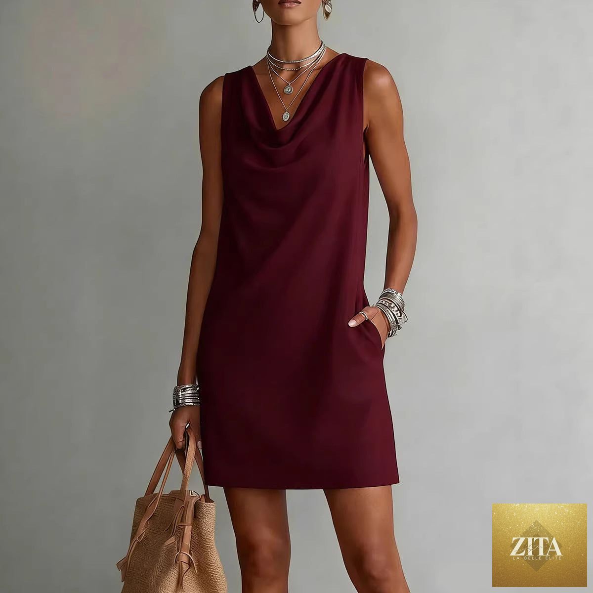 Women's off-shoulder sleeveless casual midi dress by FitiqueFit, featuring a relaxed pullover style and stylish off-shoulder design.