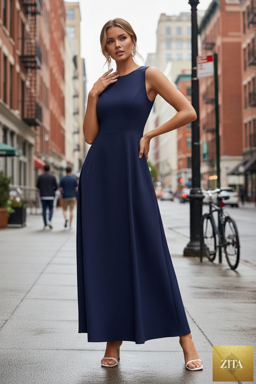 Women's slim-fit long vest dress by Zita La Belle Elite, sleeveless A-line high-waist casualwear shown in the image.