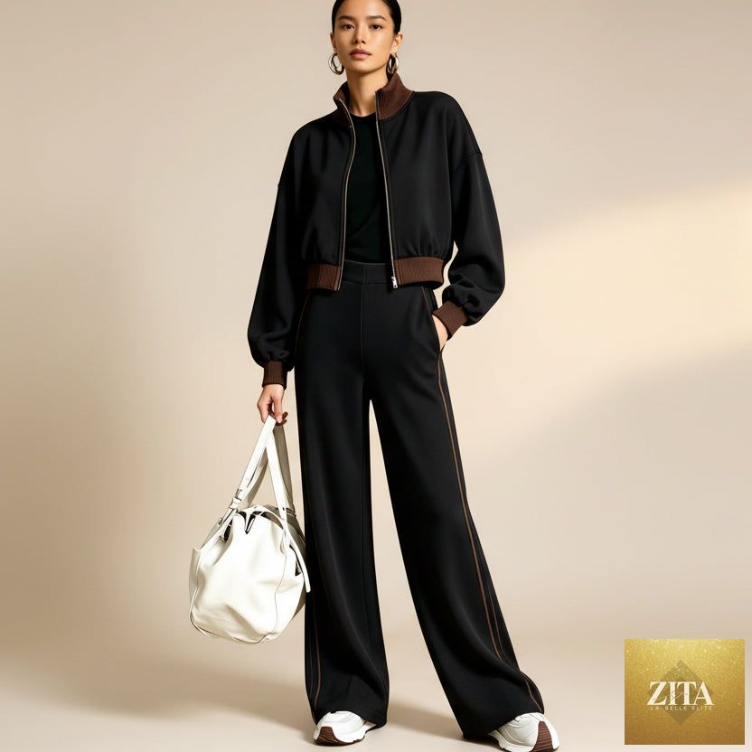 Women's Color-Block Ribbed Turtleneck Two-Piece Set