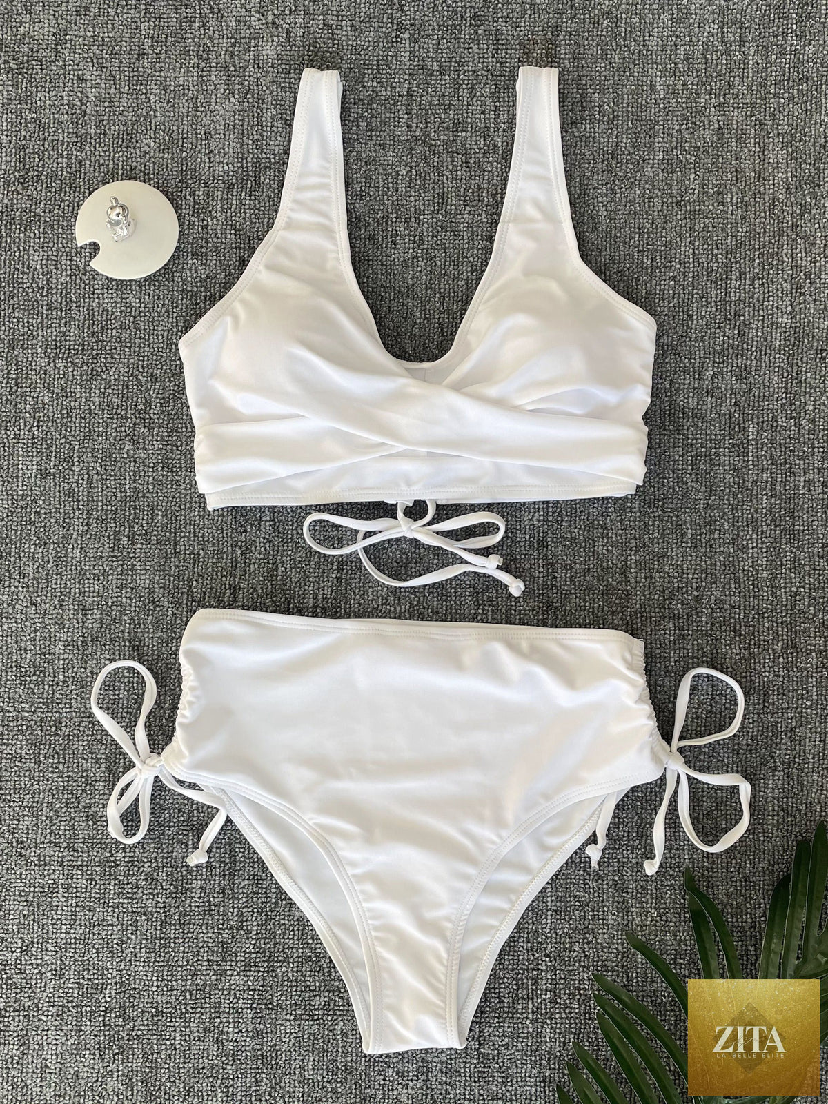 Stevvex women's bikini set with twist front, V neck, high waist, and drawstring lace-up design, perfect for beach and pool days.