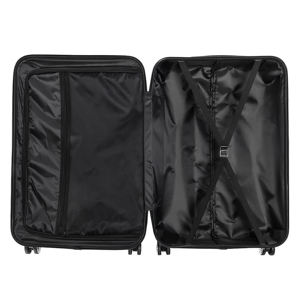 Three-piece hard shell travel luggage set with TSA locks and 360° spinner wheels, including 20, 24, and 28-inch bags by DailySale