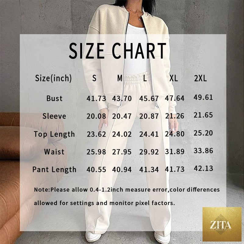 Zita La Belle Elite women's 2-piece zip-up sweatsuit set with jacket and wide-leg sweatpants, casualwear in soft fabric.